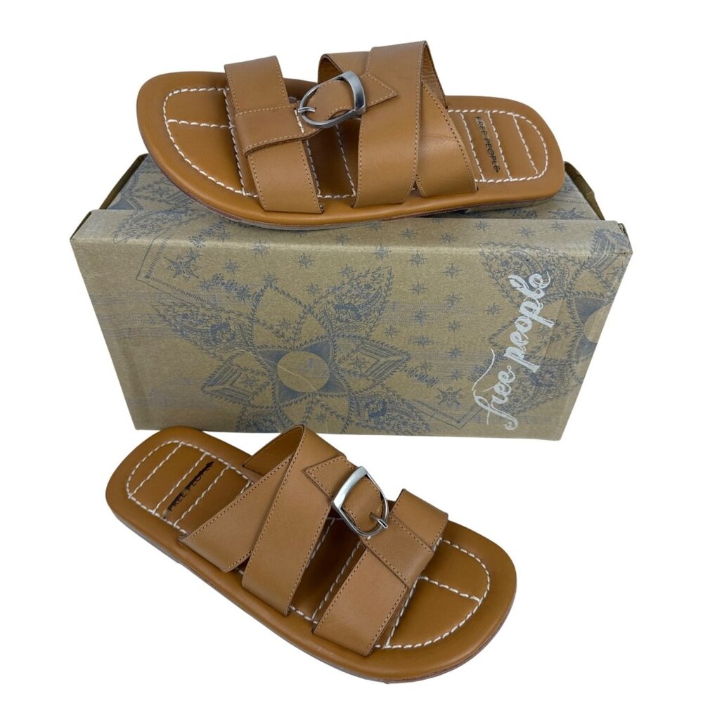 Free People Women's Sloan Buckle Leather Open Toe Sandals Cinnamon Size 8.5